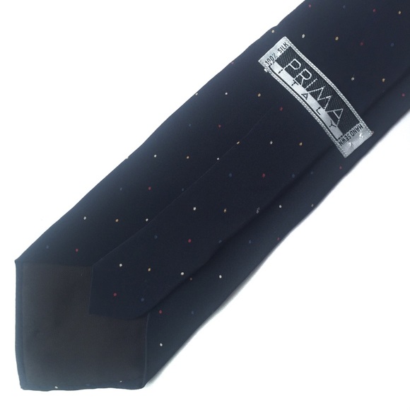 PRIMA ITALY Silk Tie Hand-sewn Navy with Multicolor Microdots - Picture 7 of 11